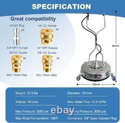 30 Pressure Washer Surface Cleaner Dual Handle Power Washer with Wheel 5200 PSI