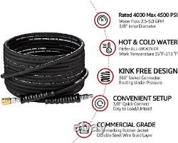 3/8 Pressure Washer Hose 4000 PSI 50FT Hot Water Power Washer Hose 50 Feet