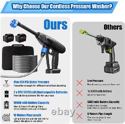 Cordless Pressure Washer with 2 Batteries, 96V 30Bar/434PSI High Cordless Power