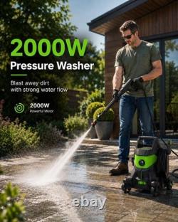 PATOOLIO Pressure Washers, Power Washer with 4 Lockable Wheels, 2000W, 345 Bar