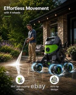 PATOOLIO Pressure Washers, Power Washer with 4 Lockable Wheels, 2000W, 345 Bar