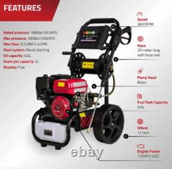 Petrol Pressure Washer 2900 PSI Max flow 9.2LPM 20m Hose 5 Spray Nozzles