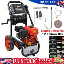 Petrol Pressure Washer 7HP 2465PSI/170BAR Power Jet Wash 20m Hose Spray Gun Kit