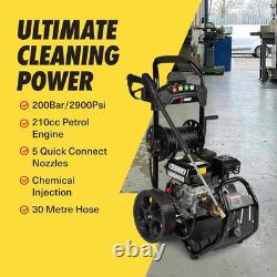 Power Petrol Pressure Washer UK Jet Wash 2900 PSI / 180 Bar, 30 meter Hose