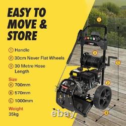 Power Petrol Pressure Washer UK Jet Wash 2900 PSI / 180 Bar, 30 meter Hose