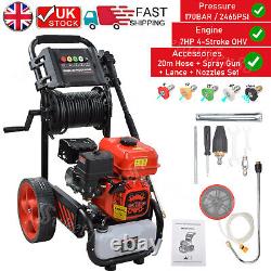 Powerful 170 Bar 2465psi Petrol Pressure Washer Jet Wash Patio Cleaner 20m Hose