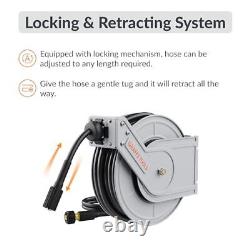 Pressure Washer Hose Reel, 1/4 x 65 ft 3200 PSI with 65ft Pressure Hoses