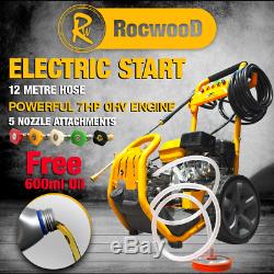 RocwooD ELECTRIC START Petrol Pressure Power Jet Washer 2400 PSI 8HP 12M Hose