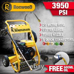 RocwooD Petrol Pressure Washer 3950 PSI 7HP 10 Litre High Power Jet FREE Oil