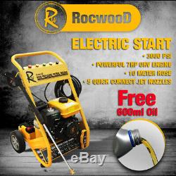Rocwood 3000 PSI 7HP ELECTRIC START Petrol Power Pressure Jet Washer FREE Oil