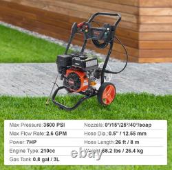 VEVOR Gas Pressure Washer Gas Powered Washer 3600 PSI 2.6 GPM 210cc 5 Nozzles
