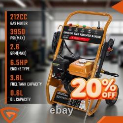 Nettoyeur haute pression à essence Max 3950 PSI 6,5 HP Jet haute puissance démarrage à rappel 8M de tuyau